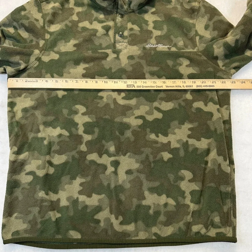 Eddie‎ Bauer Fleece Pullover Mens XL Green Camo Snap Neck Outdoor Gorpcore